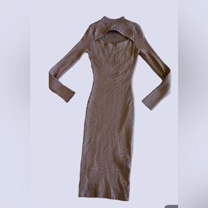 Sexy Brown Ribbed Dress High Split Say What ? Bust Line Plum  Size M